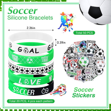 Aoriher 194 Pcs Soccer Party Favor Bulk Sport Birthday Party Gift Soccer Goodie Bag Filler Mini Soccer Ball Toy Silicone Bracele