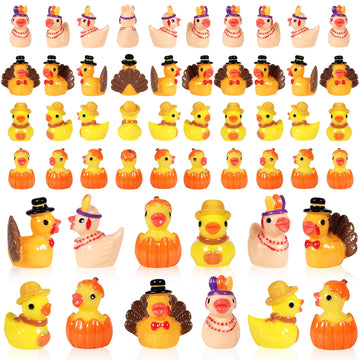 48 Pcs Thanksgiving Mini Resin Ducks  Tiny Miniature Turkey Ducks Figurines  Novelty Thanksgiving Tiny Turkey Ducks for Party Favors Gift Decoration