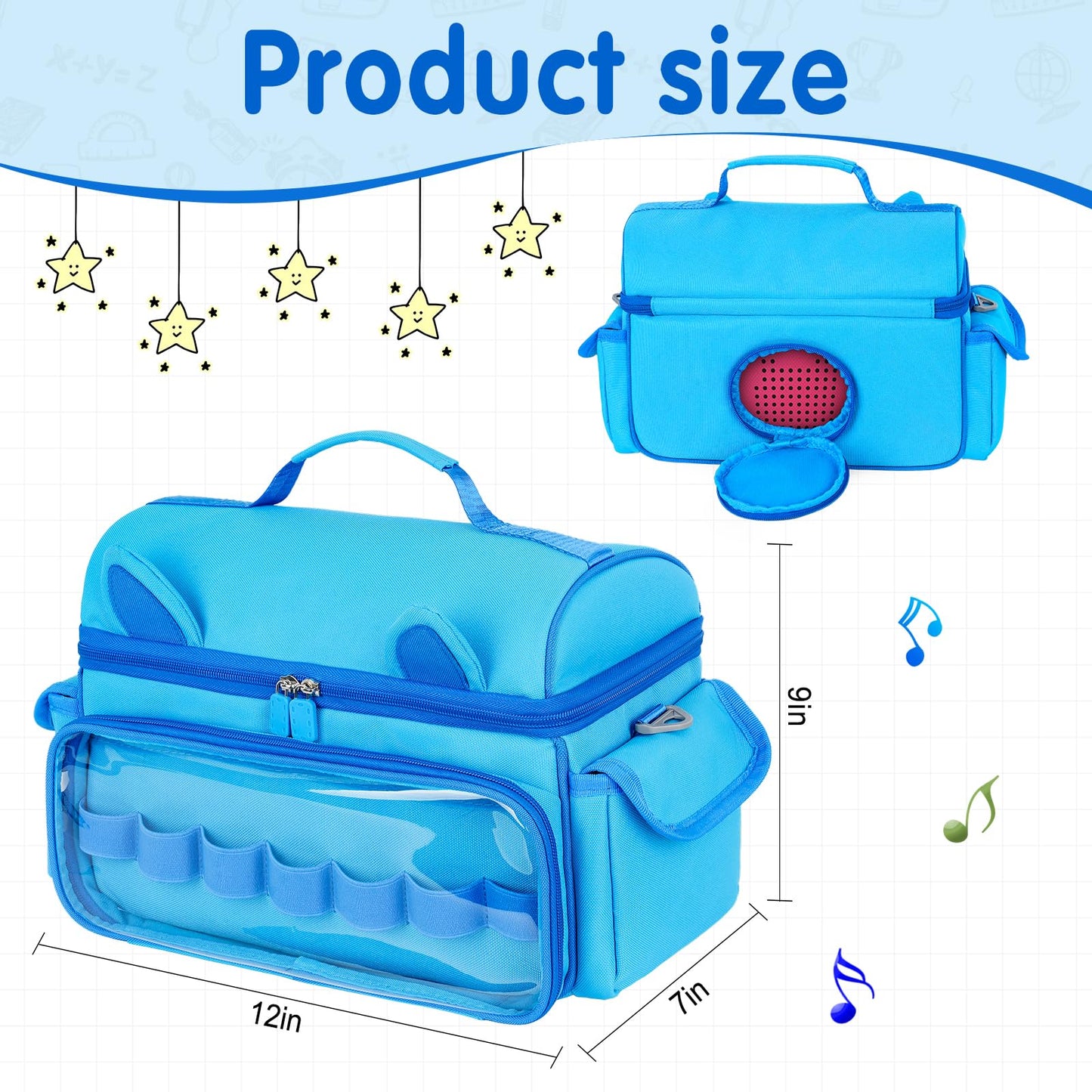 Jaffzora Carrying Case Compatible with Toniebox Starter Set Cute Storage Bag Fits for Tonies Figures Characters Tonies Headphones & Accessories  Blue(Bag Only)