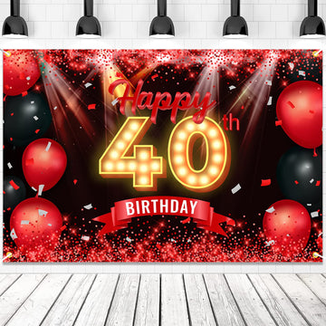 Happy 40Th Birthday Banner Backdrop Red And Black 40 Years Old Background Bday Decorations For Women Men Photography Party Supplies Glitter