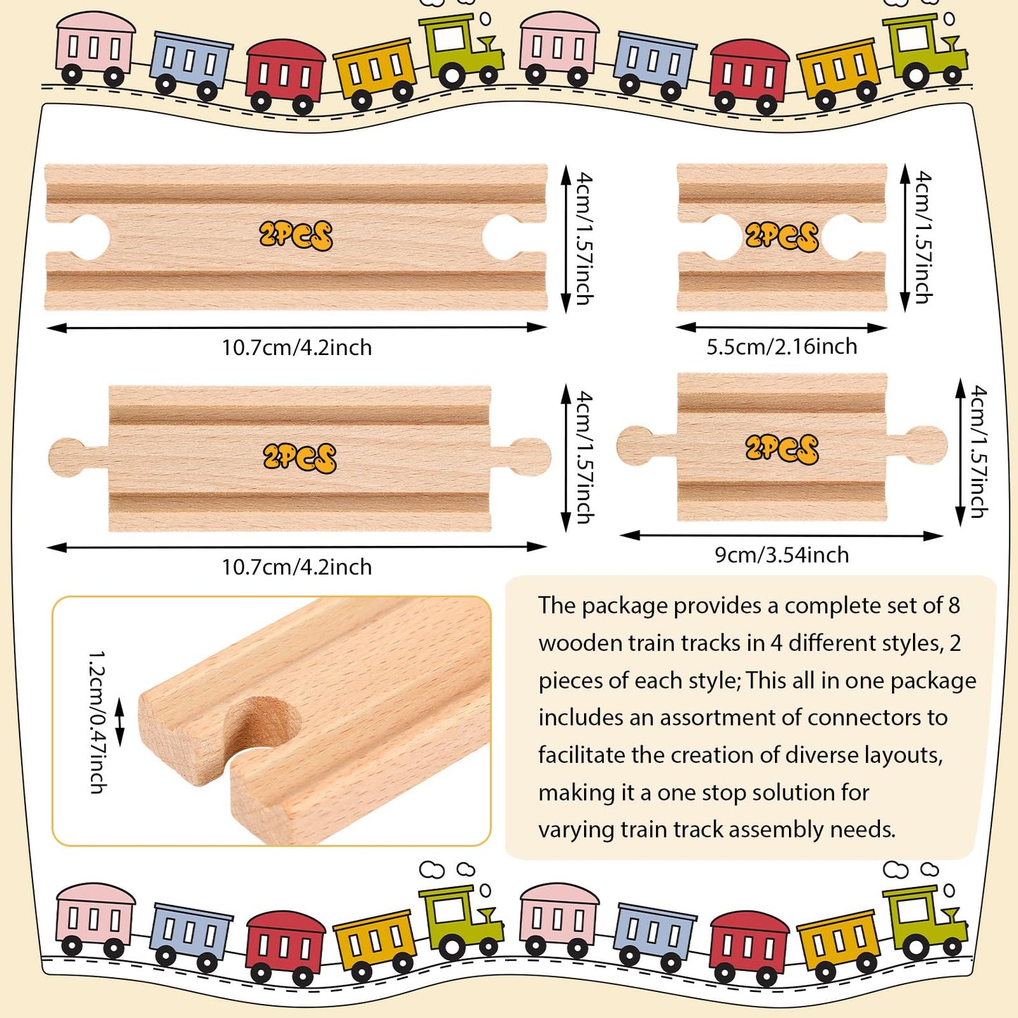 Liliful 8 Pcs Straight Wooden Tracks Expansion Train Track Adapters Male Male Female Female Train Track Accessories Railway Trai