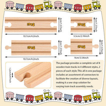 Liliful 8 Pcs Straight Wooden Tracks Expansion Train Track Adapters Male Male Female Female Train Track Accessories Railway Trai