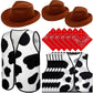 18 Pcs Kids Western Costume Set Include 6 Western Cowboy Felt Hat With 6 Bandanna 6 Cow Vest Tops For Boys Girls Halloween (Brown)