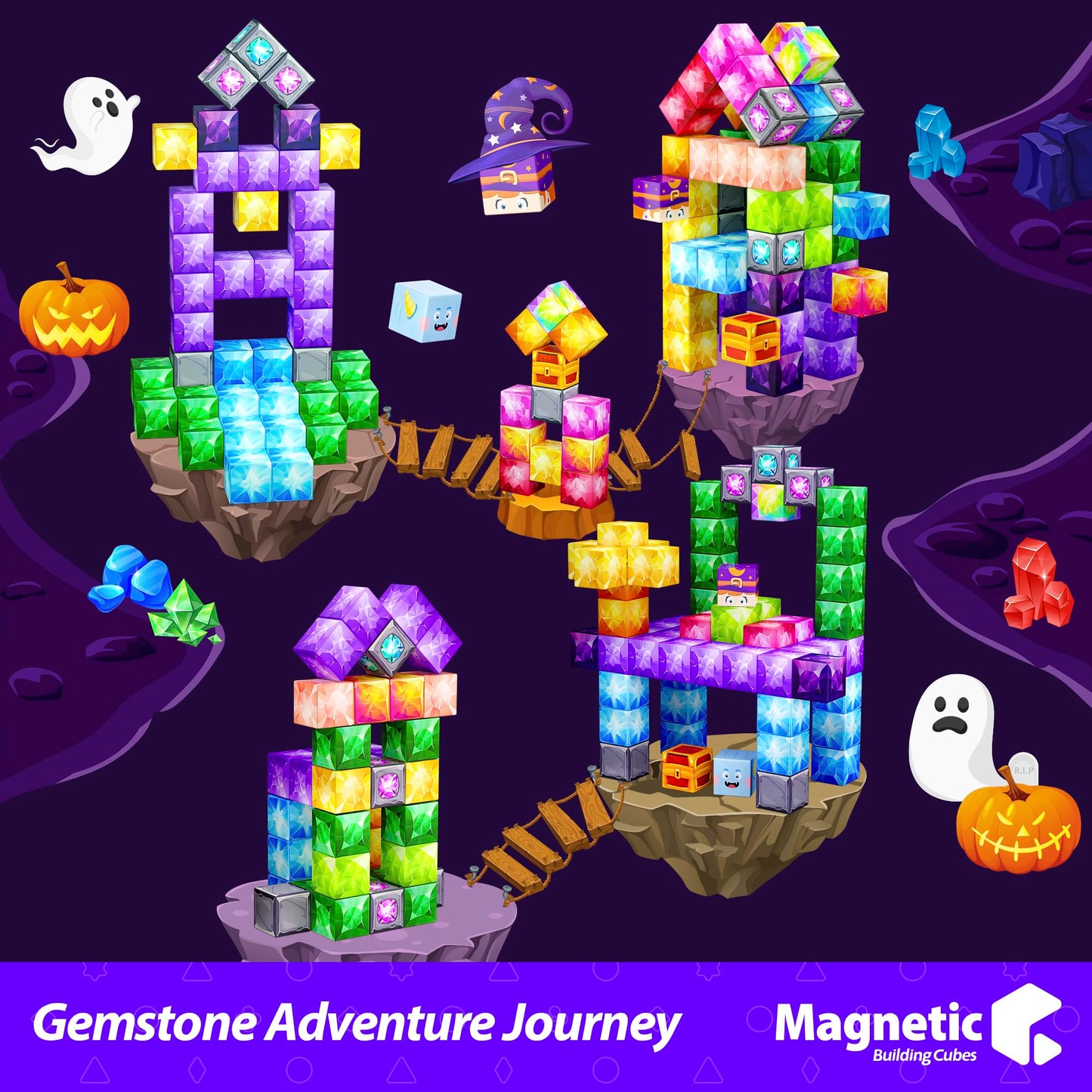 Silymoly Magnetic Blocks, Jewel Adventures Theme, Magnetic Building Cubes, Gemstone Magnetic Building Blocks Boys & Girls Toys A