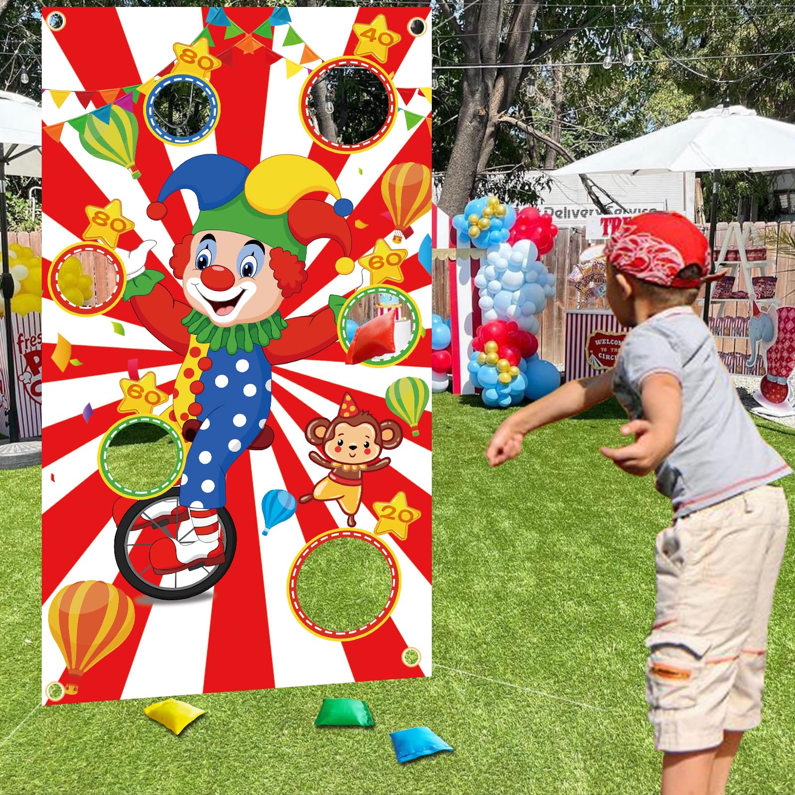 TONIFUL Carnival Toss Game Banner with 4 Bean Bags 6 Holes for Party  Indoor Outdoor Activities tossing Carnival Theme Party Boys Kids Teens mature-themeds Birthday