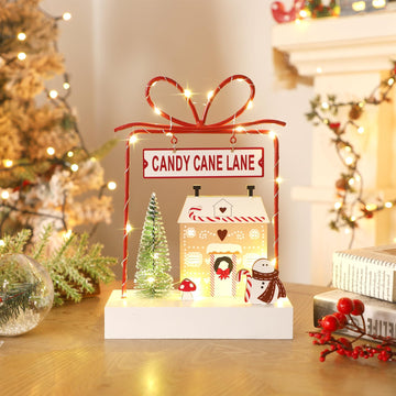 Ridota Christmas Tabletop Decoration, Wooden Lighted Christmas Decorations, Christmas Candy Cane Lane Ornaments, Battery Operate