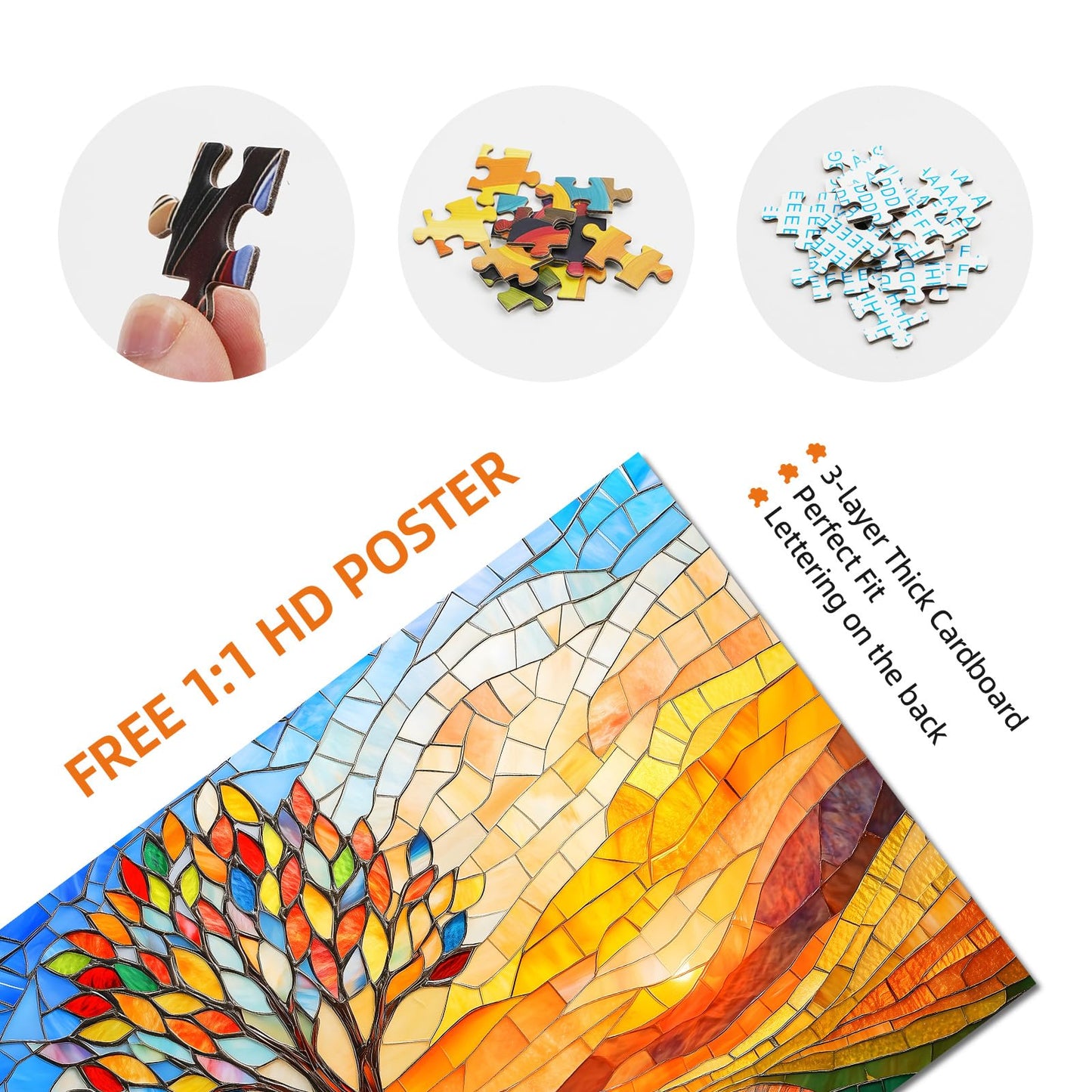 Colorful Stained Glass Tree of Life Puzzle - 1000 Pieces Jigsaw Puzzle for Adults - Challenging and Unique (19.7x27.6 in)