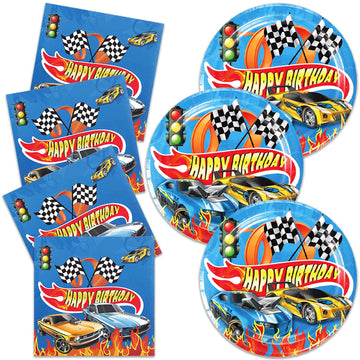 40Pcs Hot Cars Plates and Napkins Hot Cars Party Favors Hot Cars Birthday Party Decorations for Boys Race Car Birthday Party Dec