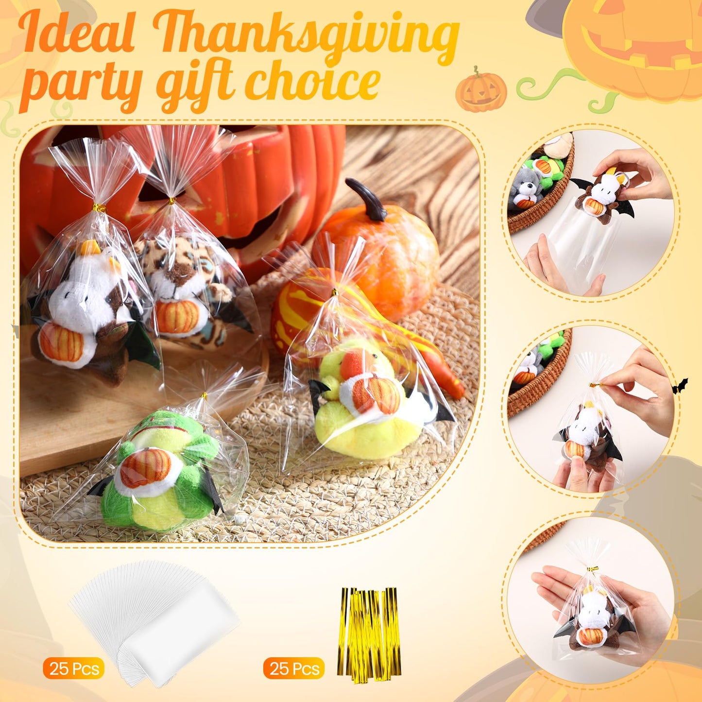 Vinsot 24 Pcs Halloween Stuffed Animal Bulk Small Halloween Plush Toys Plush keychain with Pumpkin Pattern for Trick or Treat Go