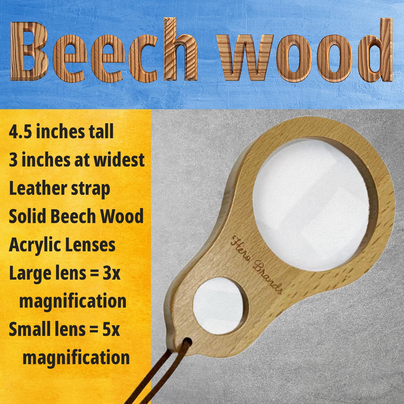 Adventure Set - 2X Wood Magnifying Glass For Kids With 4 Pictures - Wooden Montessori Toy - Learn And Explore
