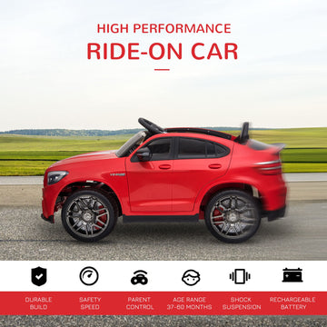 Aosom 12V Ride On Toy Car For Kids With Remote Control, Mercedes Benz Amg Glc63S Coupe, 2 Speed, With Mp3, Electric Light, Horn, Suspension, Red