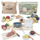 Nunukids Wooden Play Food Sets For Kids Kitchen 42 Pc Wooden Toys With Storage Basket Wood Pretend Food Play Kitchen Accessories