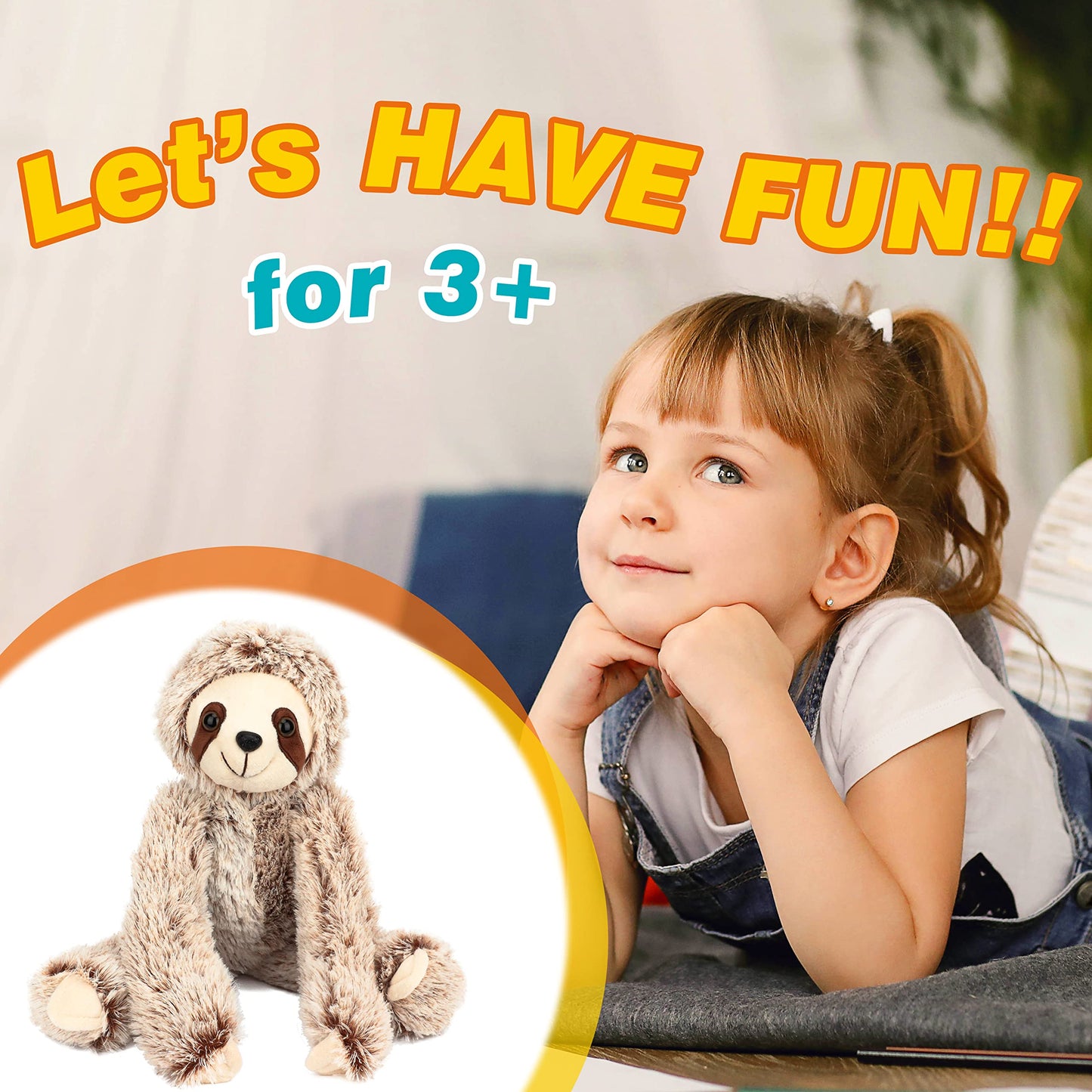 Easfan 17'' Sloth Stuffed Animal Realistic Cute Plush Toy Soft Tree Sloth Plushie Stuff Adorable Birthday For Kids Boys Girls, B