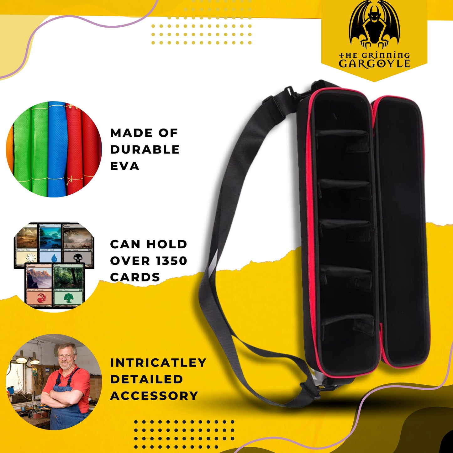 Gargoyle Collector Card Storage Case with Wrist and Shoulder Strap - enhanced Portable Card Game Travel Case - Holds up to 1350 Cards or Multiple MTG Deck Box - TCG Storage - Organise and Protect (Red)