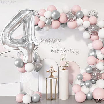 Katchon, Big Silver Number 4 Balloons - 40 Inch | Silver 4 Balloon Number, 4 Year Old Birthday Decorations | Silver Number Balloons, Silver Birthday Decorations | 4Th Birthday Decorations For Boys