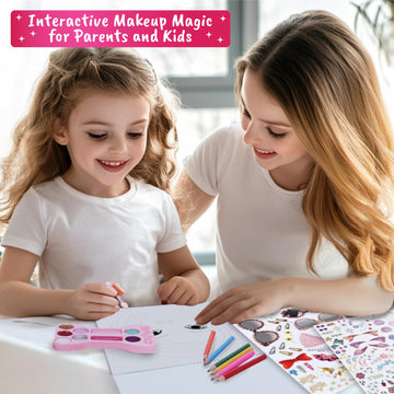 BSCOOL Make-up Artist. 3 in 1 Fun Makeup, Sticker, Coloring Kit, Includes Color Pencils, Makeup Palette, and 200+ Stickers. for