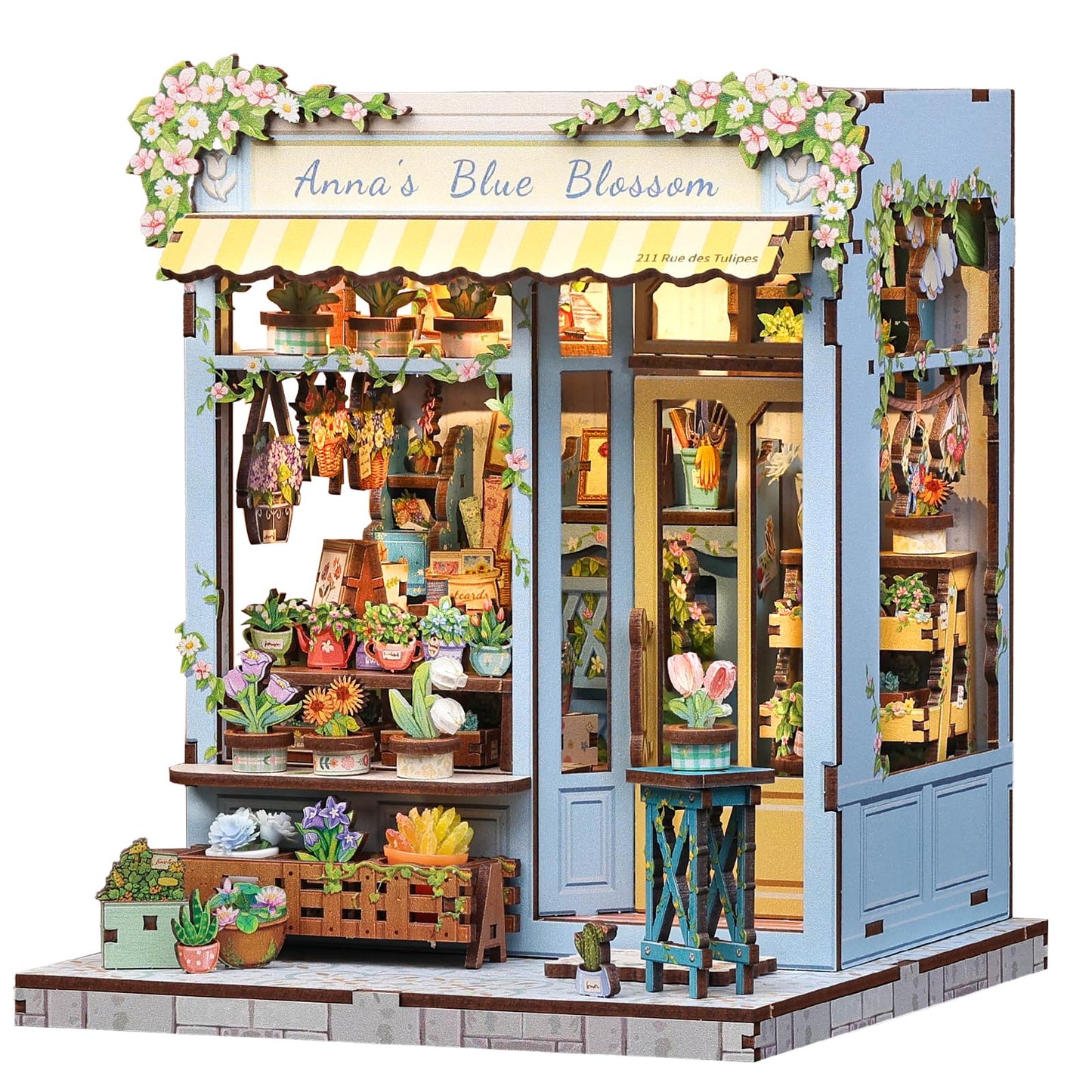 Book Nook Kit  DIY Miniature House Kits for mature-themed and Teens  Dollhouse Tiny Booknook Garden House Bookshelf  DIY Craft Gifts for Family and Friends (Anna's Blue Blossom)