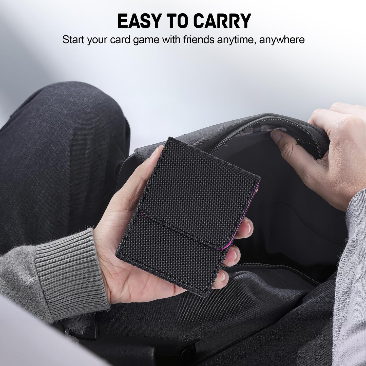 ZLCA Card Deck Box for Trading Cards PU Leather Magnetic Card Storage Box Fits for TCG CCG Magic Game Cards(Black Set)