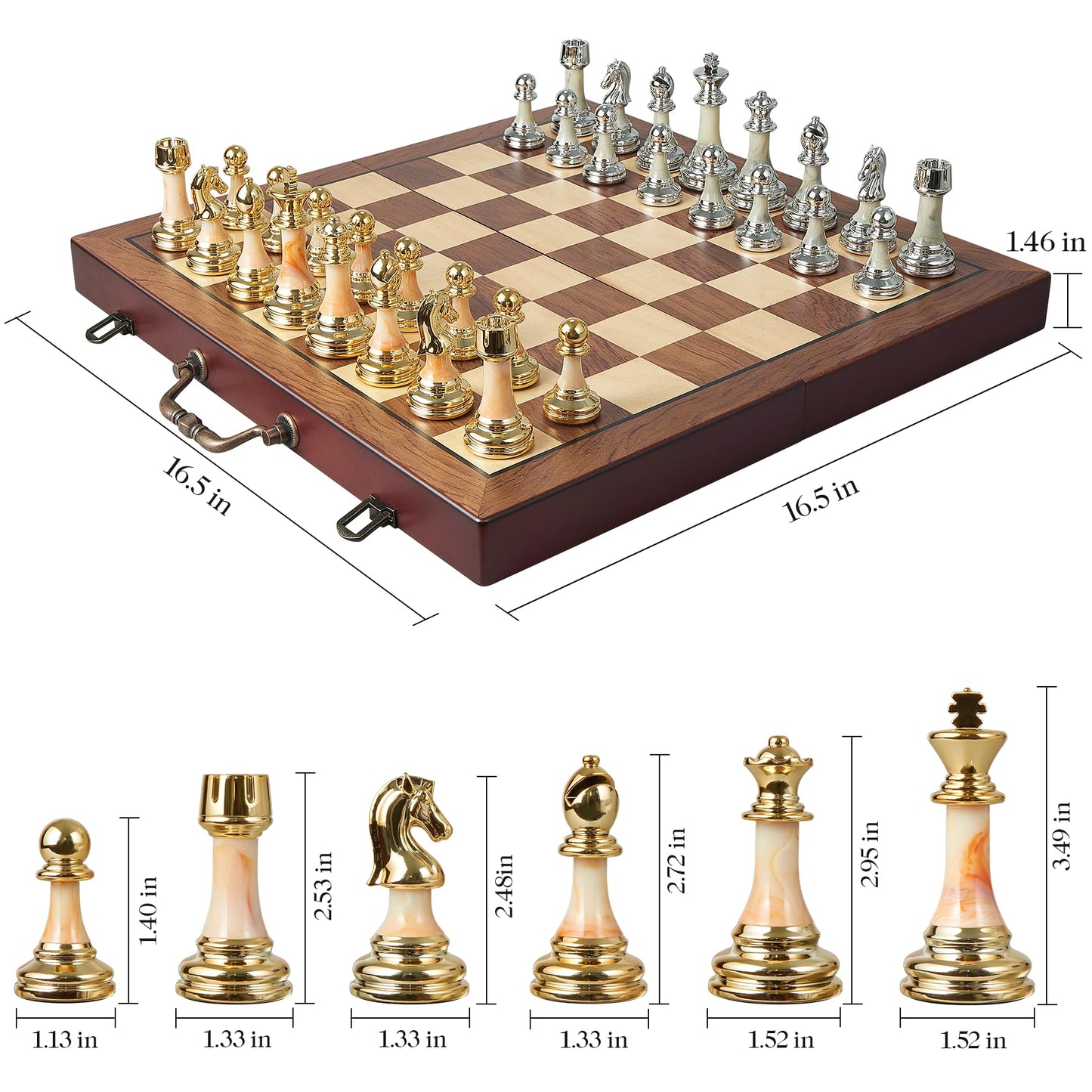 ELONGDI 16.5 Large Wooden Chess Set with Weighted Acrylic Chess Pieces Folding Chess Board Games with Handle 3.5 King Portable Classic Game for mature-themeds and Kids