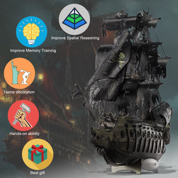 Piececool 3D Puzzles With Diy Tool Sets, Flying Dutchman Pirate Ship Model Building Kits, Difficult 3D Metal Puzzles For Adults, Great Christmas Birthday Gifts