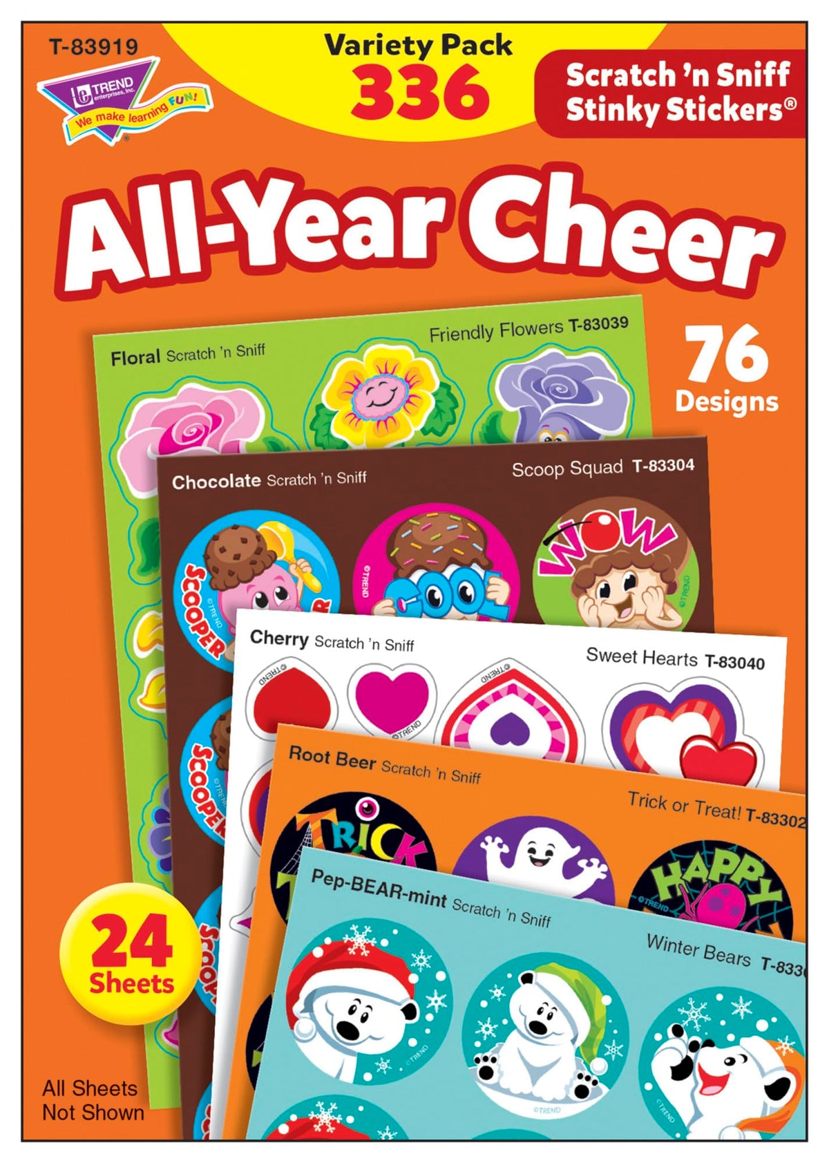 All Year Cheer Stinky Stickers Variety Pack by TREND Enterprises, Inc.; 336 ct.; 70 Designs, 8 scents