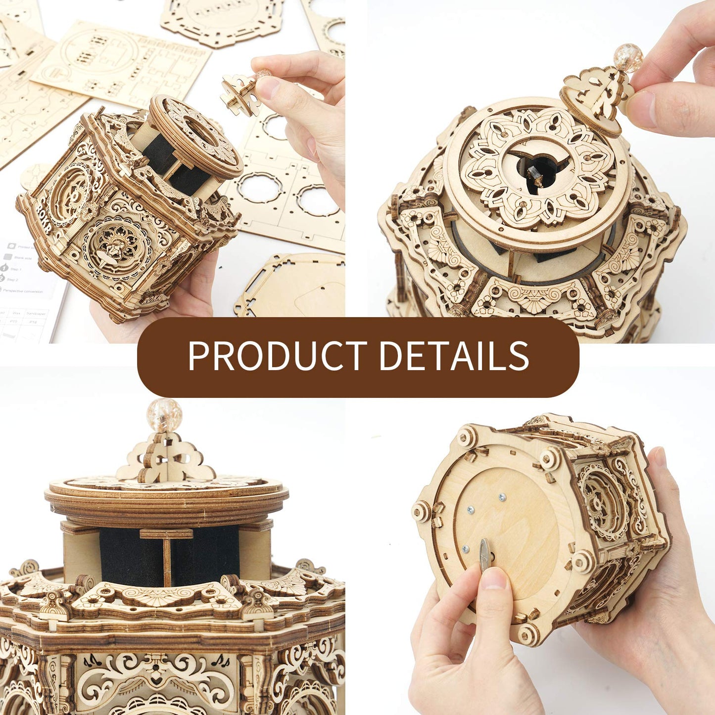 Rokr 3D Wooden Puzzles For Adults Mechanical Music Box-Secret Garden, Diy Rotating Music Box Model Building Kits For Teens, Diy