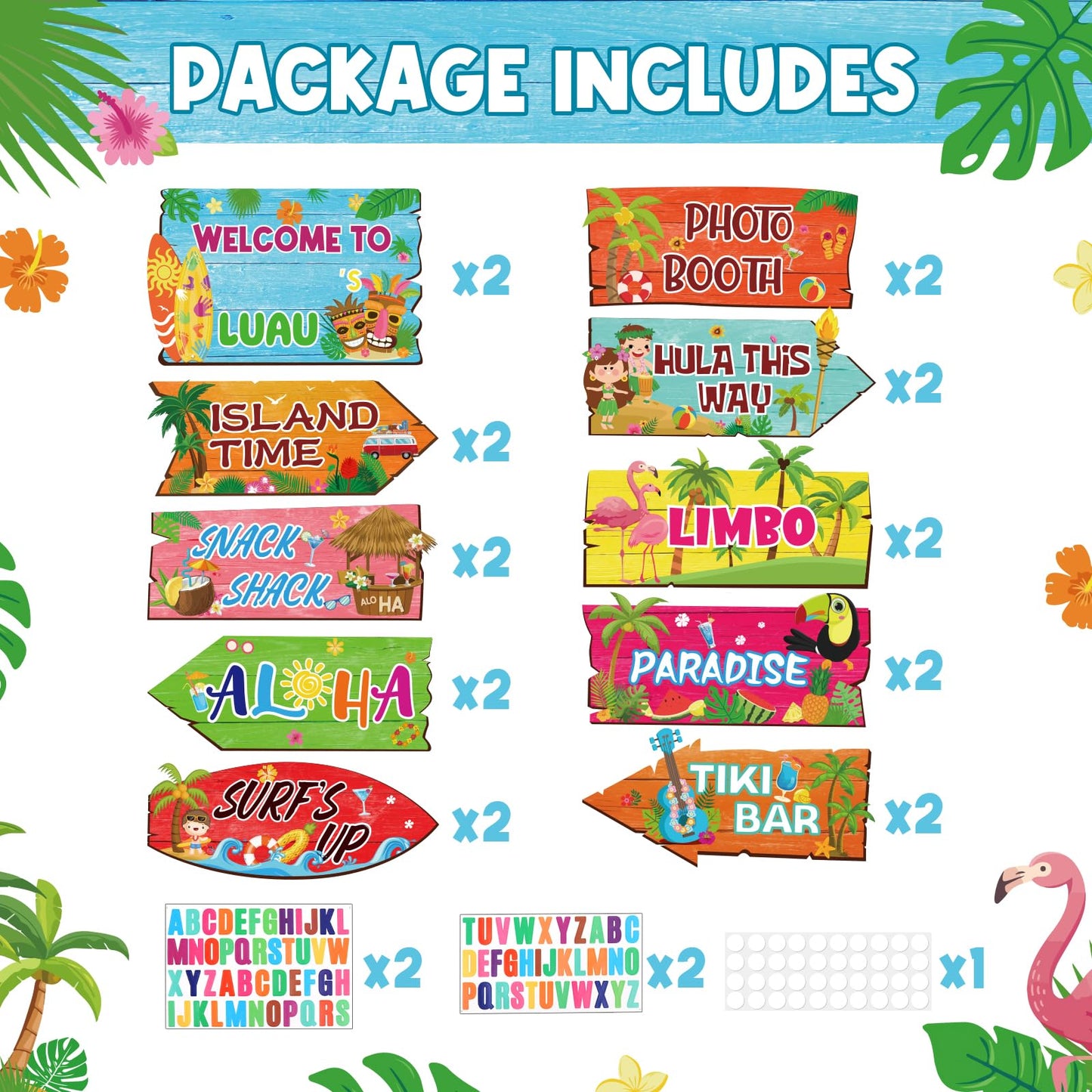 20 Pieces Luau Party Decorations Hawaiian Party Welcome Sign Summer Tropical Party Direction Signs for Fiesta Hawaiian Luau Tiki