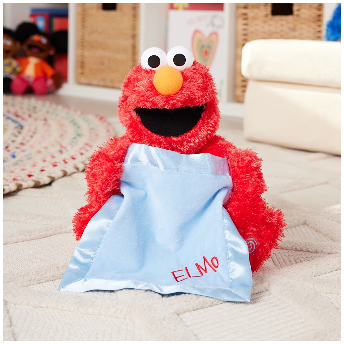 GUND Peek-a-Boo Elmo Plush Toy, Animated Muppet, Red/Blue, 15”, 100% Polyester, Ages 18 Months & Up