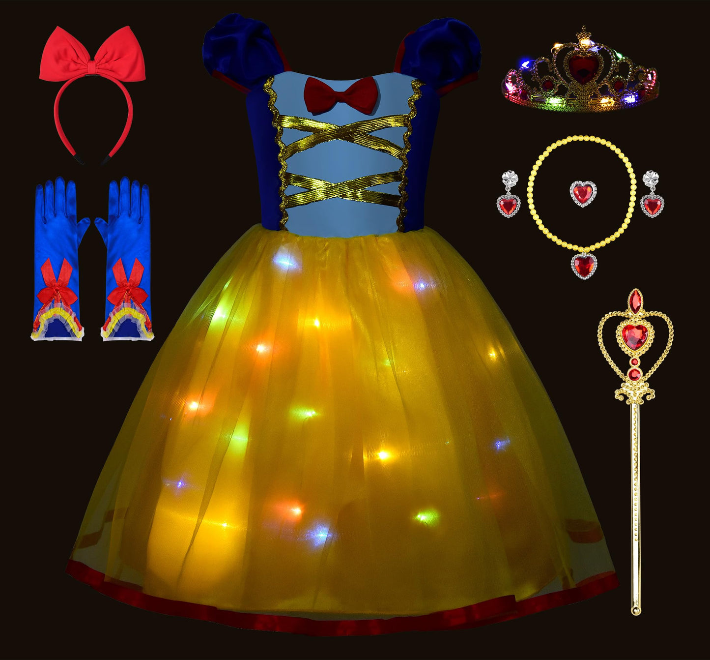 Uplus ME Light Up Princess Dress Up Clothes for Little Girls Toddler Kids Princess Costume Halloween Birthday Outfit (5-6Y/120)