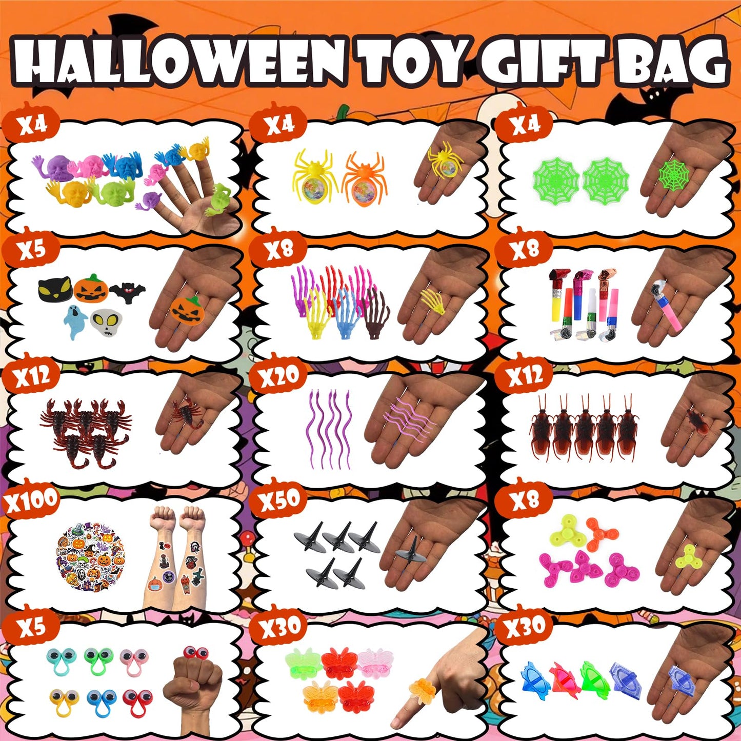 600Pcs Halloween Party Favors for Kids, Halloween Toys Bulk Fidgets for Party Supplies, Halloween Treats Non Candy, Goodie Bag S