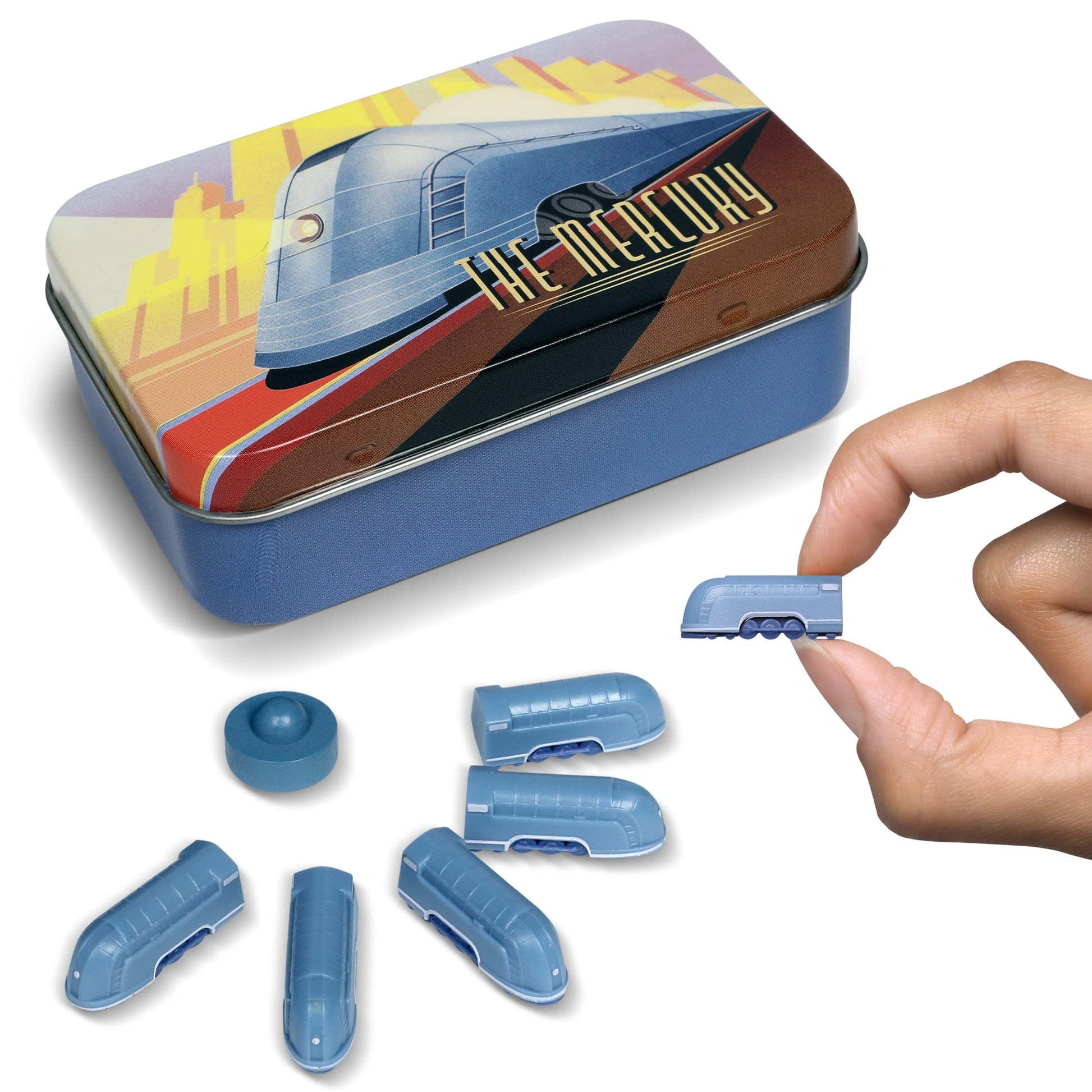 Mercury Deluxe Board Game Train Set | Player Pieces for Ticket to Ride and Other mature-themed  Family  and Kids Train Board Games | Upgraded Miniatures (Blue)