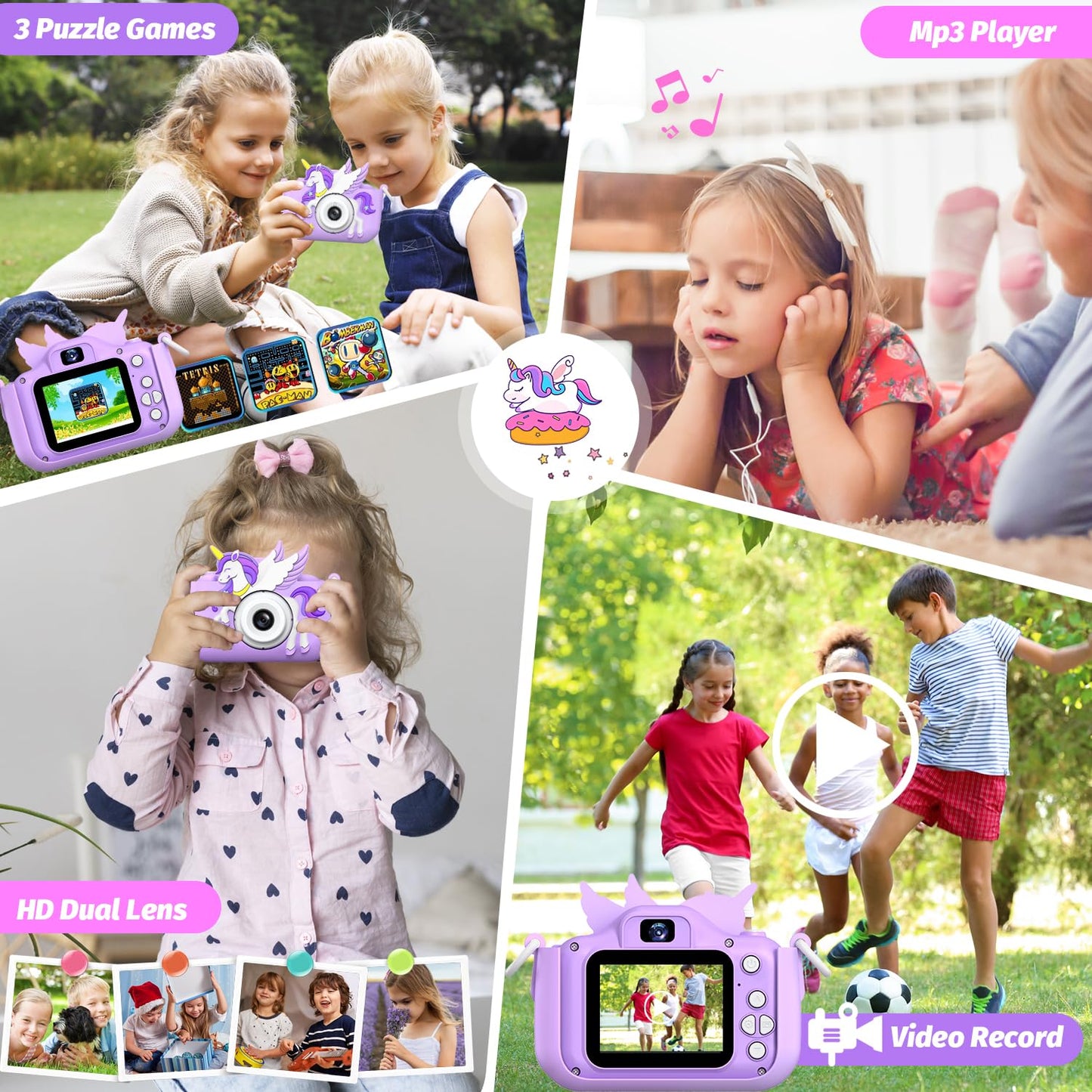Upgrade Kids Camera For Boys Girls, Toddler Digital Selfie Camera With Cute Protective Cover And 32G Sd Card, Christmas Birthday