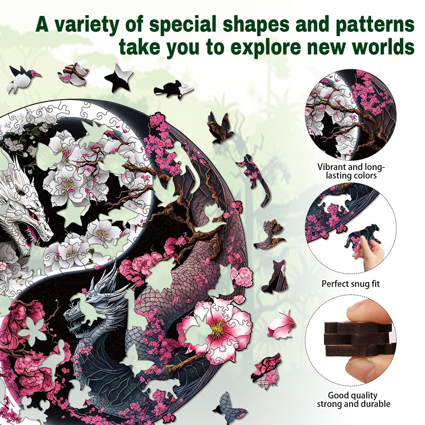 Wooden Puzzles for mature-themeds  Dragon Wood Puzzles 200 Pieces  Irregular Animal Shaped Unique Wooden Jigsaw Puzzles  Creative Ghristmas Gift for Teenagers and mature-themeds