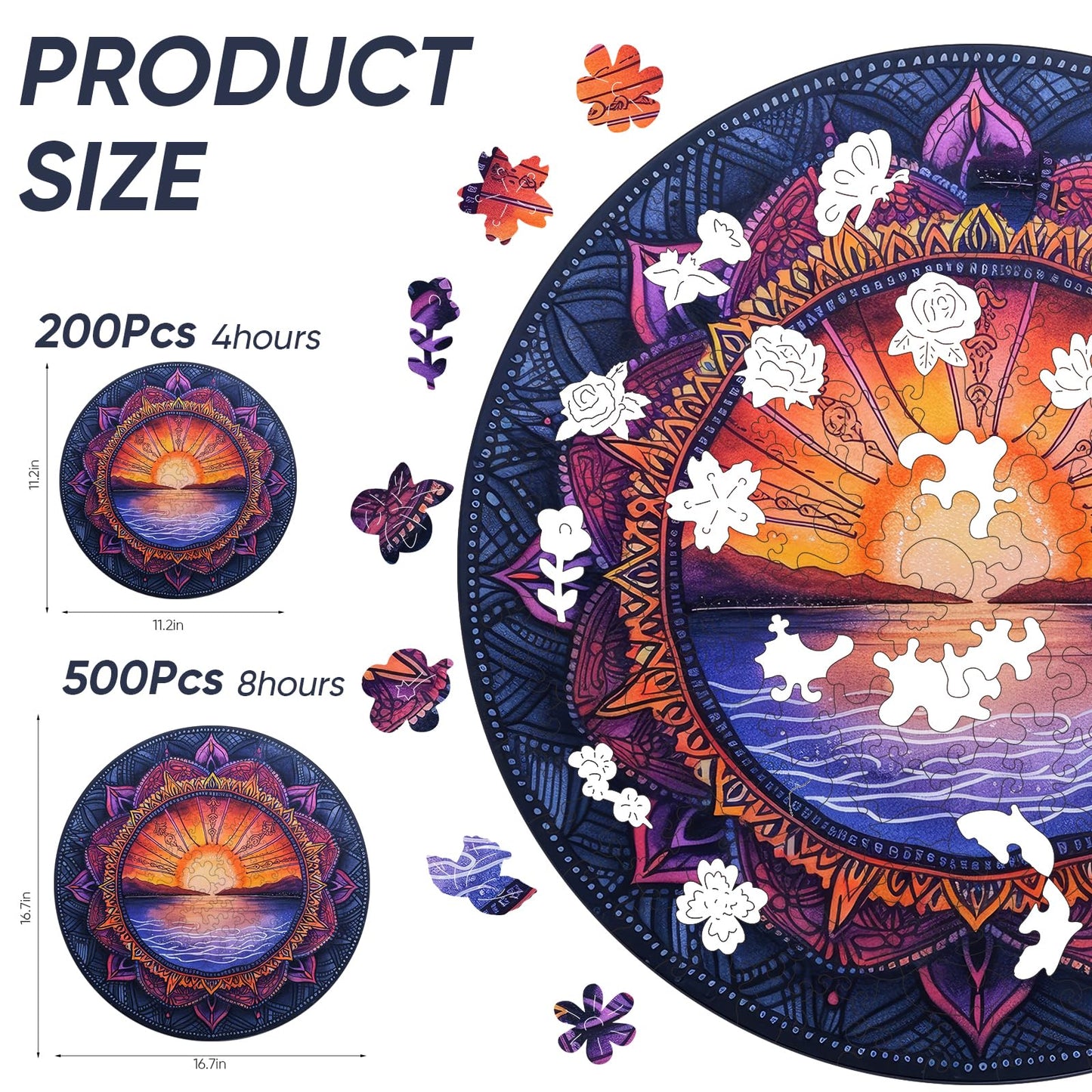 Wooden Jigsaw Puzzles Sunset,200Pcs,12.4X11.4In,Medium,Wooden Puzzles For Adults,Unique Shape Animal Adult Puzzles,Irregular Woo