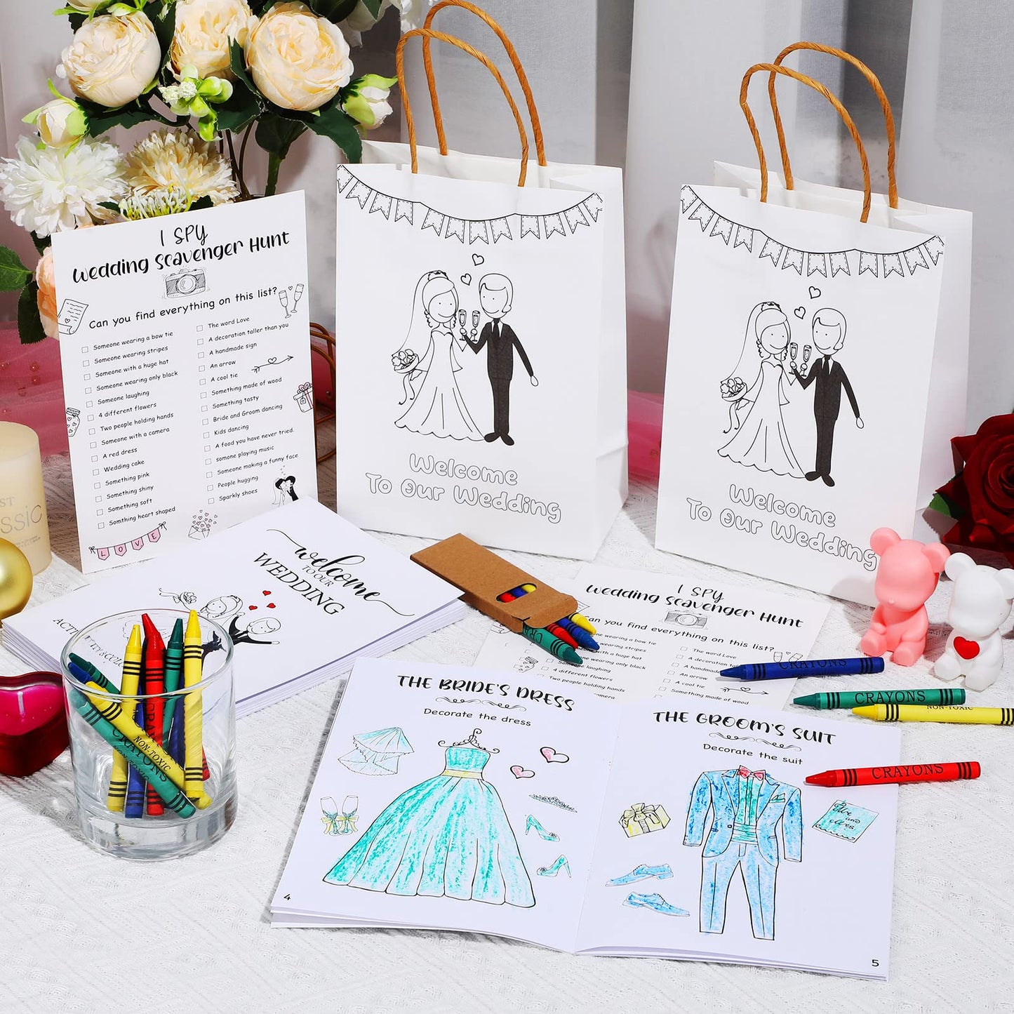 Gueevin Wedding Coloring Books for Kids - 48 Pcs, Individually Packaged, Paper, Goodie Bags & Scavenger Hunt Sheets
