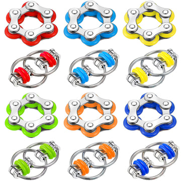 12 Pieces Fidget Toy Pack Flippy Chain Fidget Toy Six Roller Chain Fidgets and Flippy Chain Stress Relief Bike Chain Toys for Te