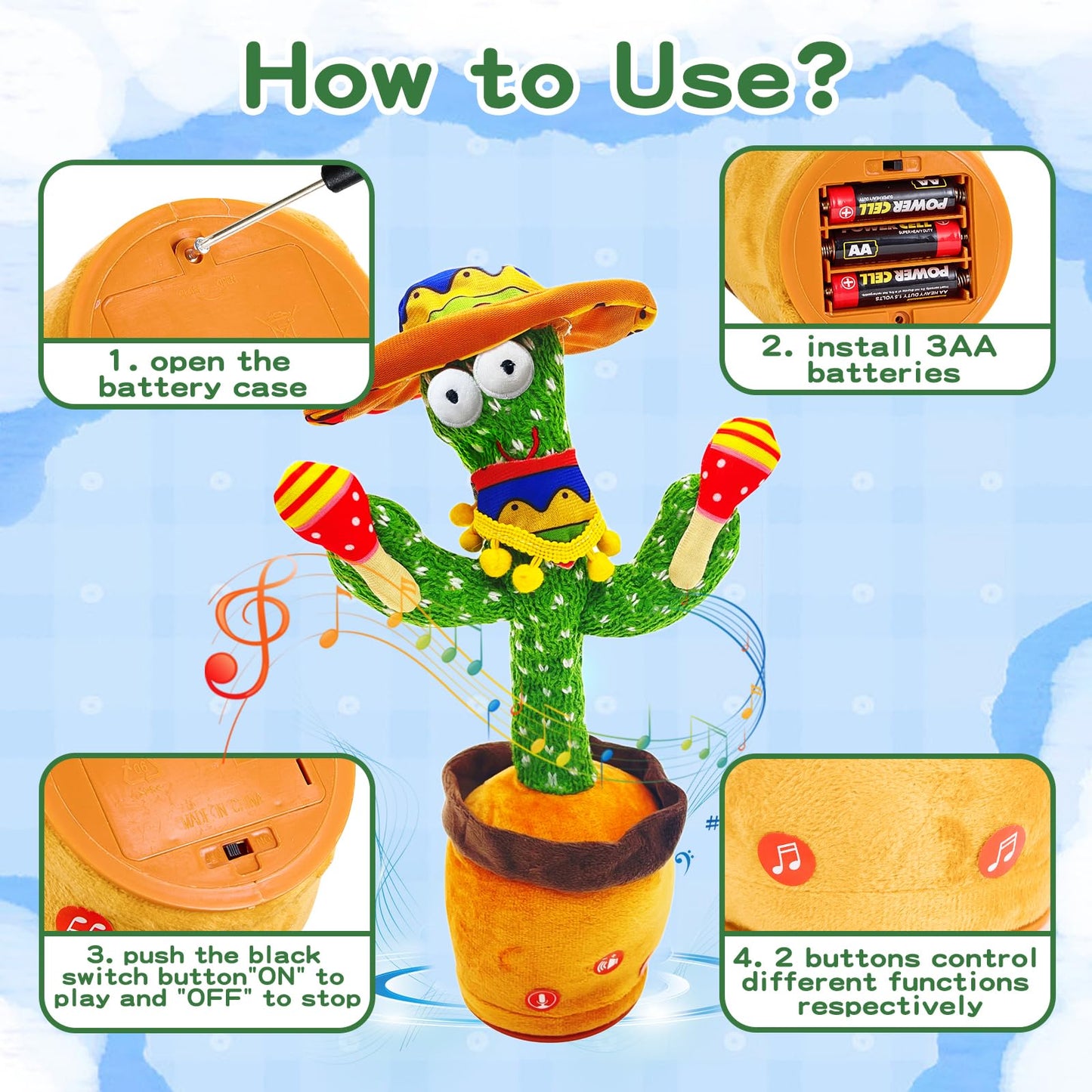 Jakcjfii Talking Cactus Toy For Kids Boys And Girls, Adjust Volume Dancing Cactus Toy Singing Mimicking Recording Toys Repeats W