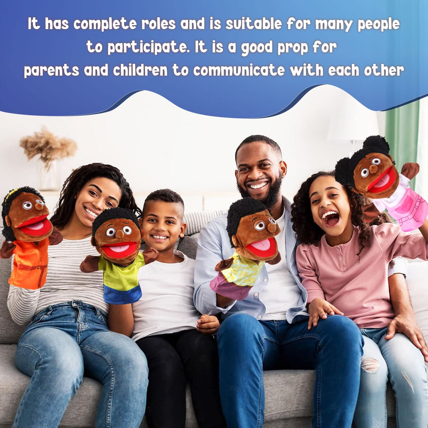 6 Pcs Family Hand Puppets 12 Inch Grandparents, Mom & Dad, Brother & Sister Plush Hand Puppet Toys Role-Play Toy Puppets For Kids Storytelling Imaginative Pretend Play Teaching Preschool(6 Family B)