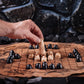 Handcrafted Viking Hnefatafl Set - 100% Genuine Ox-Bone Pieces, Premium Leather Mat, Black - Norse Tradesman, Easy Storage & Travel