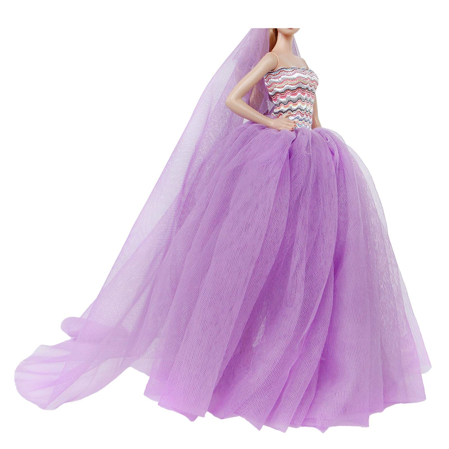 Bjdbus 11.5 Inch Girl Doll Clothes Purple Trailing Lace Wedding Dress With Veil