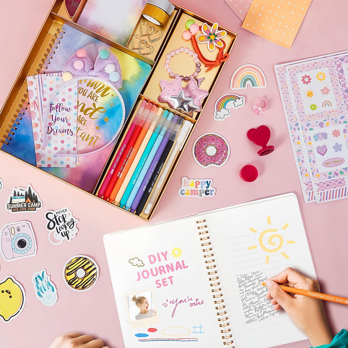 R Ruckerco Girls Diy Diary 54 Pcs Girls Diary Set,Toys For Ages 8-13,Diy Stationery Set, Thin Stickers And Little Girls Daily Su