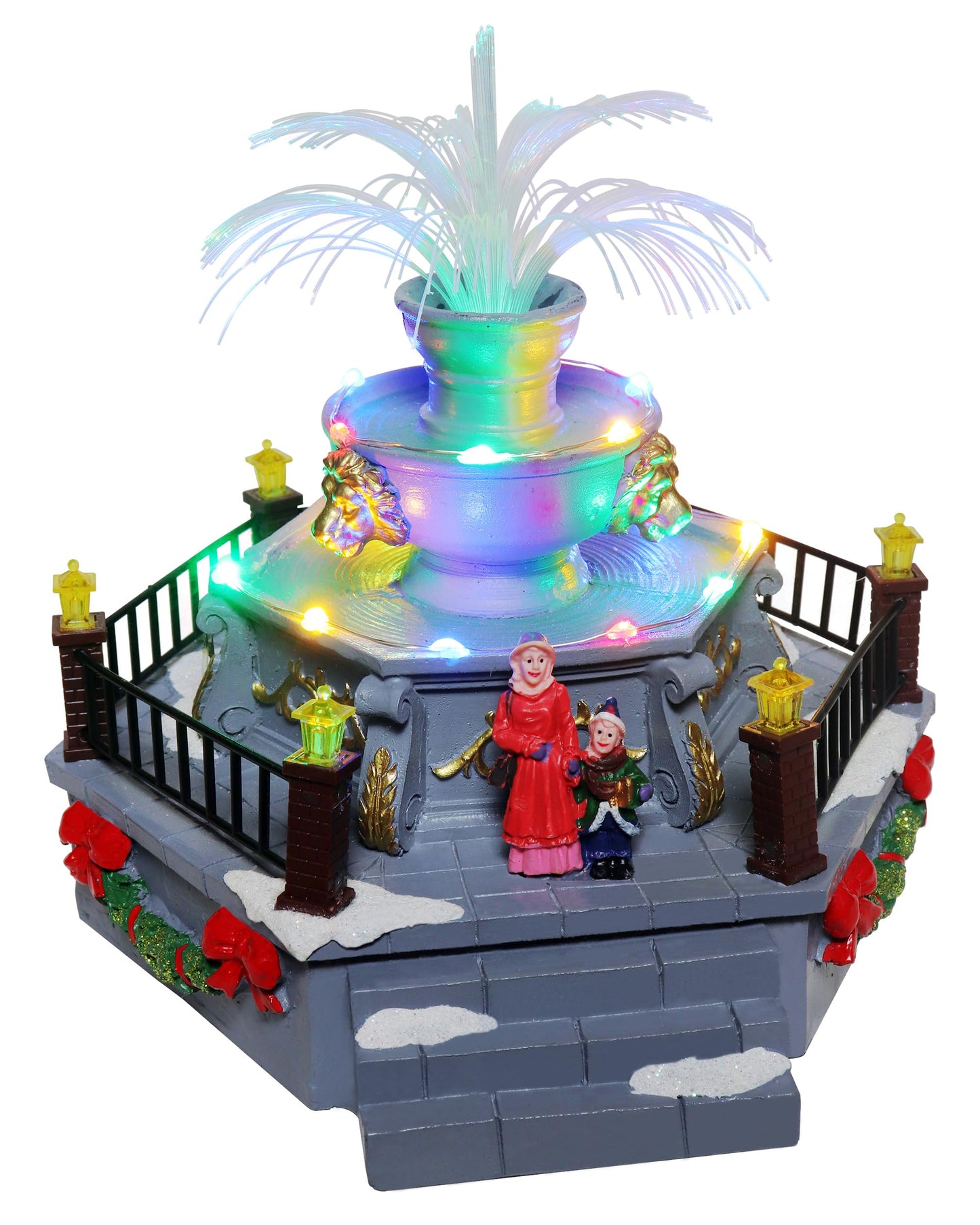 Top Treasures Christmas Village Pre-lit Fountain, Multicolor Ceramic, 7.1x7.1x6.7 In, Model 17 - Perfect for Holiday Decorations