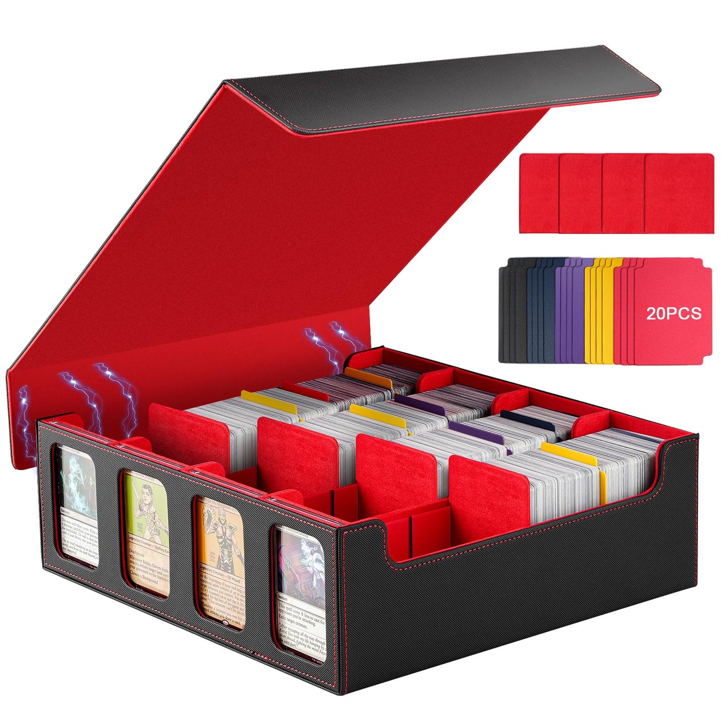 Timovo Mtg Deck Box, Magnetic Trading Card Storage Case Holds 3000+ Sleeveless Cards With 20 Colorful Dividers & 4Pcs Card Suppo