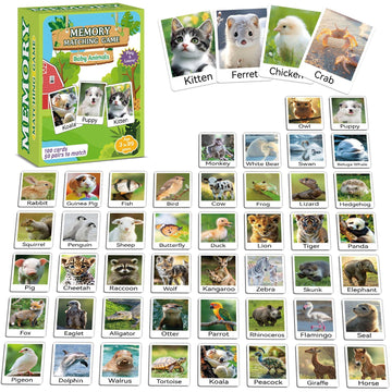Gisgfim 50 Pairs Memory Matching Game Animal Babies Concentration Memory Card Educational Game For Kids Adults A Fun & Fast Baby