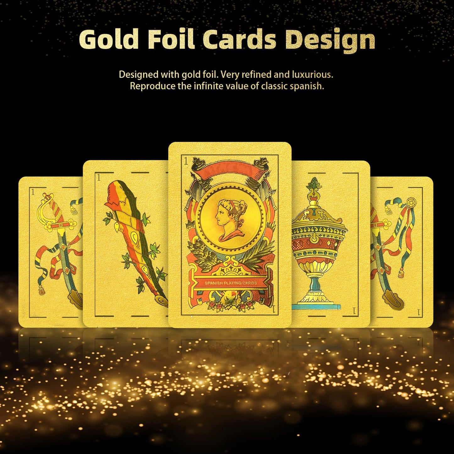 Spanish Playing Cards, Original Spanish Cards, Briscas Cards Puerto Rico, Original Spanish Deck Of Cards, Mexican Playing Cards [Luxury Gold Foil Classic] [Pvc Waterproof] (2 Pack)