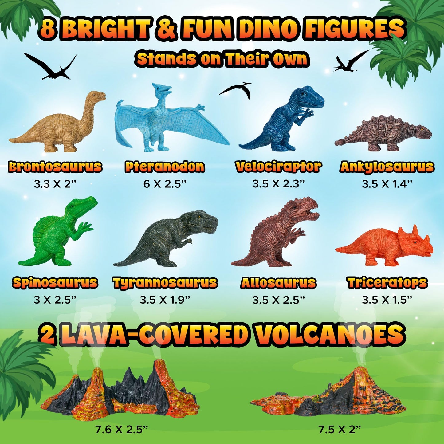 Team Power Dinosaurs Carry Case Set - With Play Scenery Inside, 8 Dinosaur Figures & 2 Volcanic Landscape | Toddler Toys| Dinosa