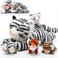 Threan 5 Pcs Tiger Stuffed Animals Plush Toy Set 16 Inch Stuffed Mommy Tiger With 4 Baby Cubs In Zippered Belly Cuddly Plushies For Kids Boys Girls Easter Forest Birthday Gifts Party Favor(Lovely)
