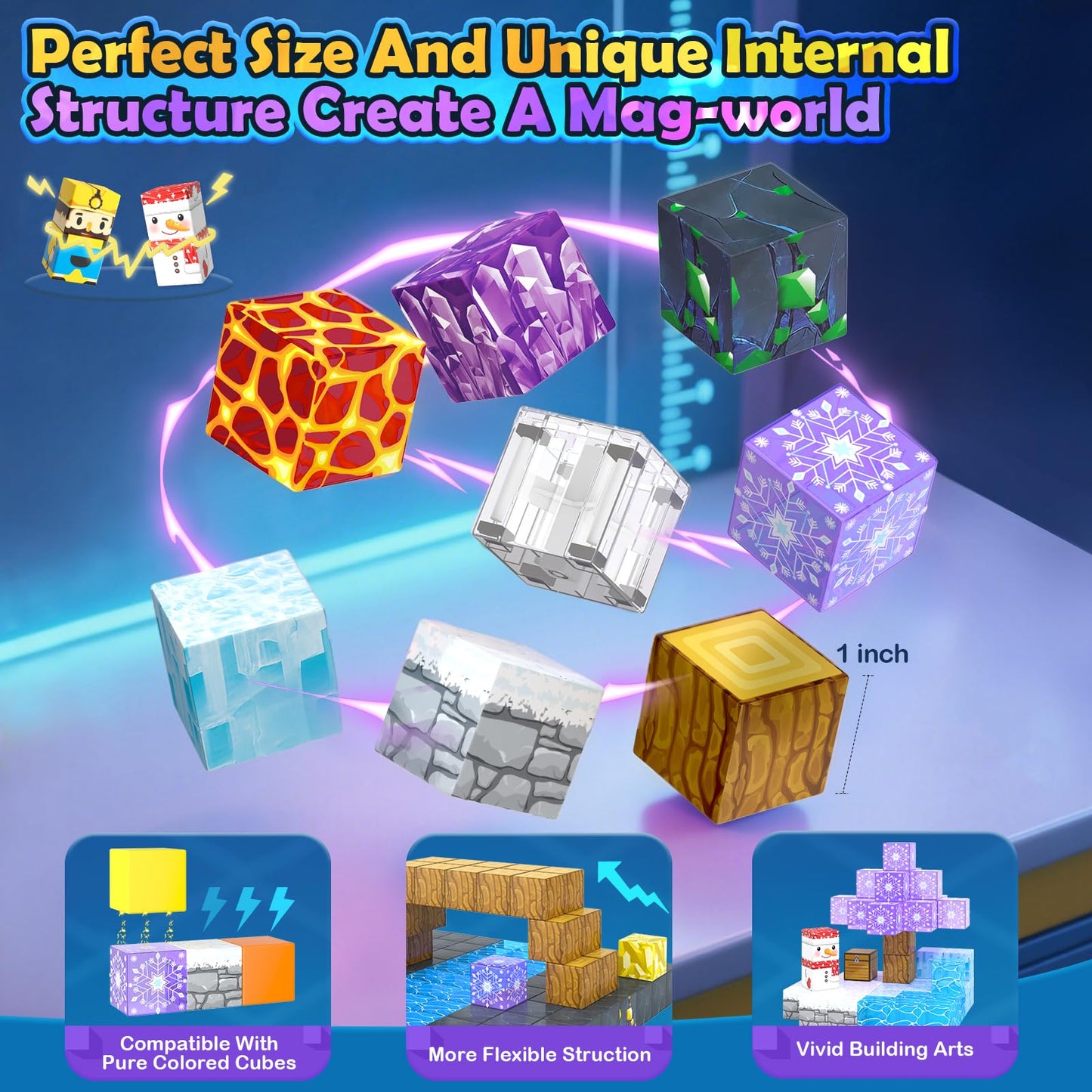 100PCS Large Magnetic Blocks-Build Mine Magnet World Ice Mine decorative replica blade Toddlers Toys for Kids Magnet Transparent Building Blocks Sensory Learning Toys for Boys and Girls Ages 3 4 5 6 7 8-12 Birthday Gift