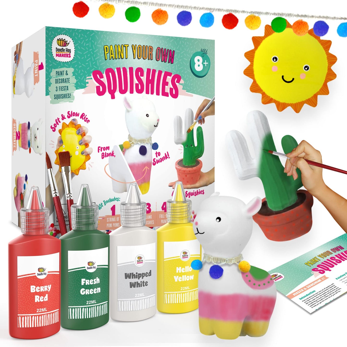 Doodle Hog Alpaca Squishy Paint Set For Kids Ages 8-12, Alpaca Diy Kits, Gifts For Girls 8-10, Arts And Crafts For Kids, Paint Your Own Squishies Kit