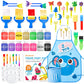Washable Finger Paint Set, Shuttle Art 46 Pack Kids Paint Set with 14 Colors(60ml) Finger Paints, Brushes, Finger Paint Pad, Spo